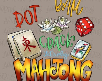 Fichas de Mahjong dibujadas a mano PNG, diseño de Crack Bam Dot (Descarga digital)