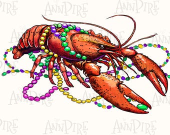 Mardi Gras Crawfish PNG, Louisiana Fleur De Lis Design (Digital Download)