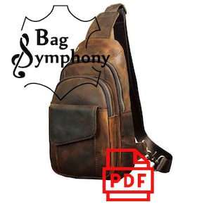 Puede incluir: Un bolso bandolera de cuero marrón con múltiples compartimentos con cremallera y un bolsillo frontal. El bolso tiene una correa para el hombro y el texto "Bag Symphony" es visible. Un icono PDF rojo está en la esquina inferior derecha.