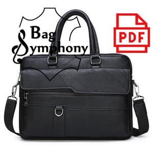 May include: A black leather briefcase with a top handle and a shoulder strap. The briefcase has a zippered pocket on the front and a flap closure.