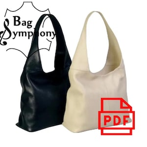 May include: Two leather tote bags, one black and one cream, with a PDF download icon. The bags have a slouchy, casual style and are perfect for everyday use.