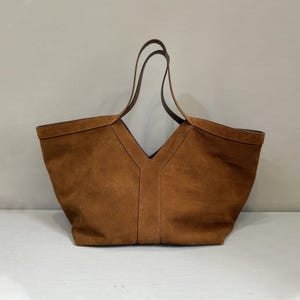 Large Suede Tote Bag, Minimal Suede Shoulder Bag, Women&#39;s Suede Leather Underarm Bag, Suede Leather Totes
