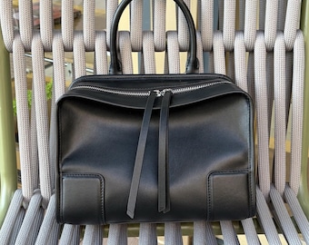 Leder Handtasche, Minimale Einkaufstasche, Damen Top Griff Tasche, Elegante Lederne Umhängetasche