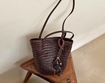Leather Tote Bag, Woven Leather Shoulder Bag, Hand-woven Leather Tote Bag, Commuter Bag
