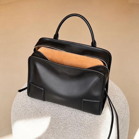 Leather Handbag, Minimal Tote Bag, Women's Top Handle Bag, Elegant Leather Shoulder Bag