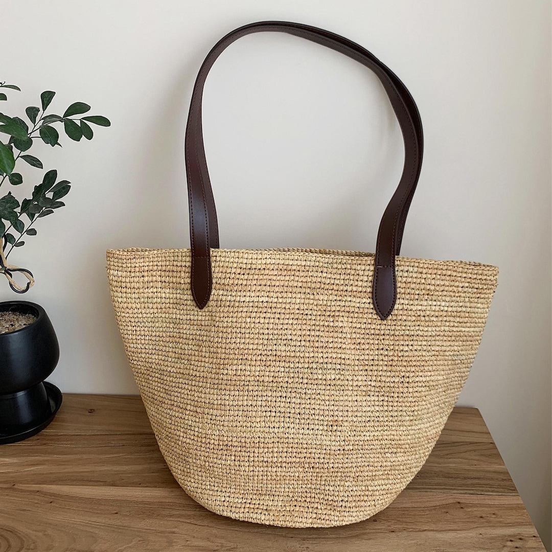 Woven Raffia Tote Bag, Raffia Shoulder Bag, Hand-woven Straw Tote Bag ...