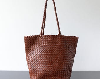 Woven Leather Tote Bag, Genuine Leather Shoulder Bag, Hand-woven Leather Tote Bag, Commuter Bag