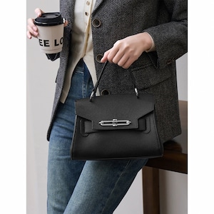 Elegant Leather Top Handle Bag, Women's Handbag, Minimalist Shoulder Bag, Crossbody Bag