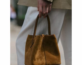 Suede Tote Bag, Minimal Top Handle Bag, Women's Suede Leather Handbag, Suede Leather Totes, Crossbody Bag