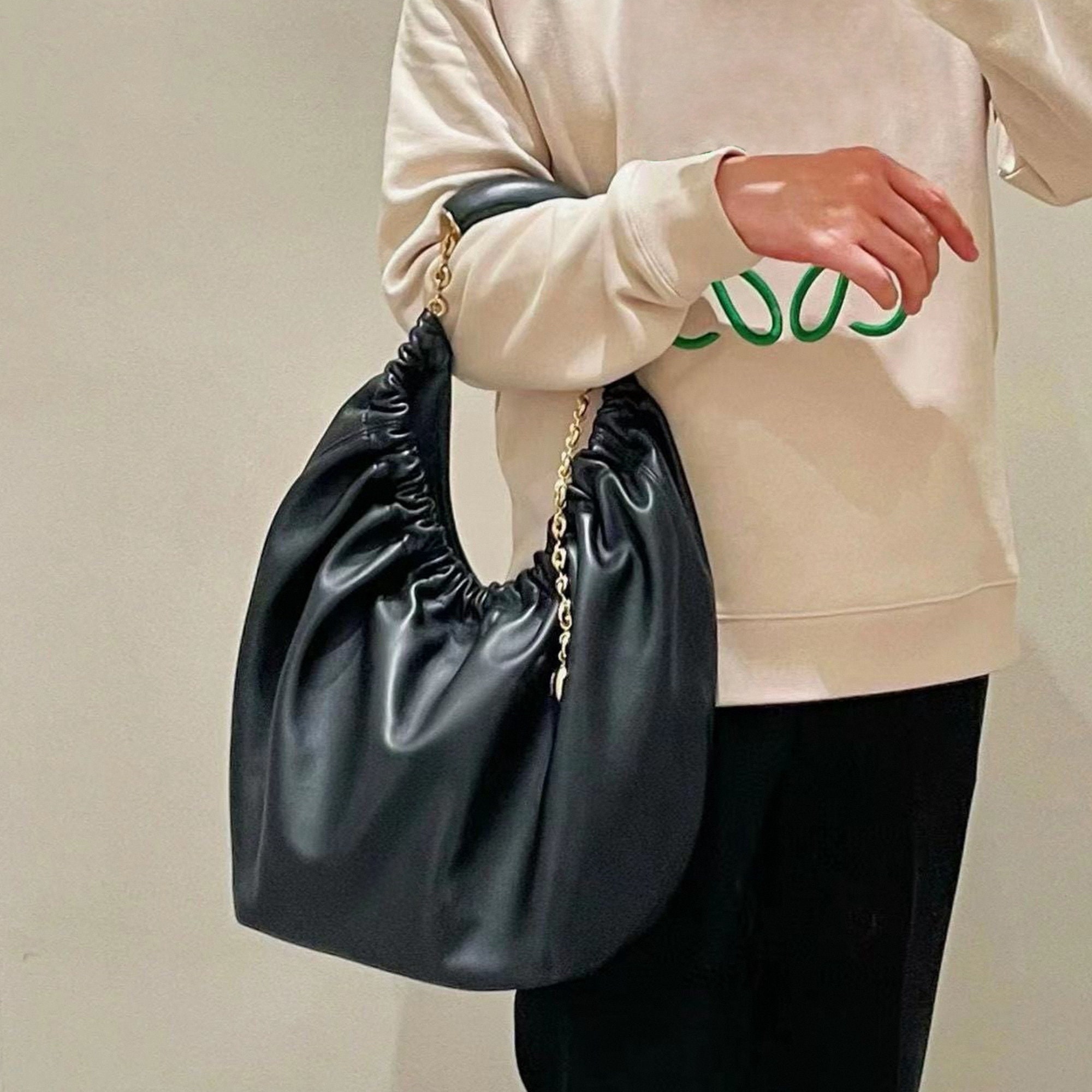 Leather Tote Bag, Elegant Leather Large Hobo Bag, Women's Underarm Bag, Leather Shoulder Bag