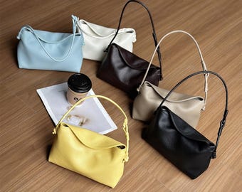 Leather Shoulder Bag, Smooth Leather Bag, Women's Underarm Bag, Minimal Crossbody Bag