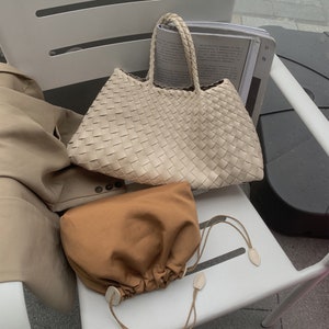 Große gewebte Ledertasche, Umhängetasche Damen, Große Unterarm gewebte Tasche, Strandtasche