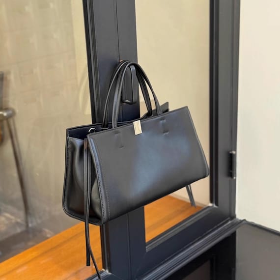 Smooth Leather Handbag, Minimalist Leather Tote Bag, Women's Top Handle Bag, Elegant Leather Crossbody Bag