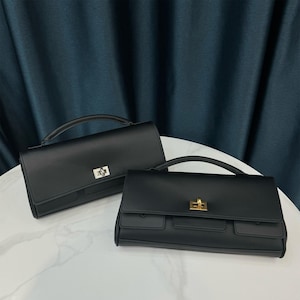 Läderkutsch, Väska med topphandtag, Aftonväska för kvinnor, Lyxig axelväska, Läderväska med topphandtag