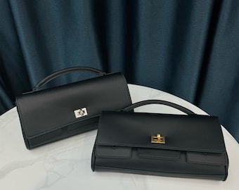 Leren clutch, tas met handvat, damesavondtasje, luxe schoudertas, leren tas met handvat