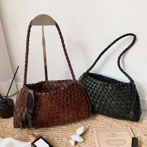 Sac à bandoulière en cuir tressé, sac en cuir véritable, petit sac à bandoulière sous les bras pour femme, sac hobo minimaliste