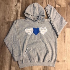Blue Heart Patchwork Hoodie - Etsy