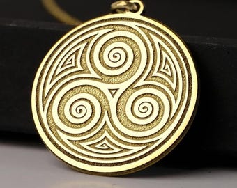 14K Gold Triskelion Necklace – 925K Silver Triple Spiral Pendant – Celtic Symbol of Life