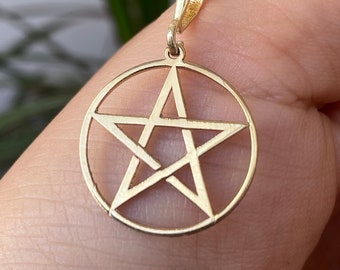 14K Gold Pentagram Pendant Necklace: Sterling Silver Mystical Amulet