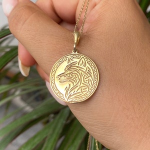 Celtic Wolf Pendant Necklace - 925 Sterling Silver / 14K Solid Gold - Wolf Jewelry - Unique Gift - Viking Amulet