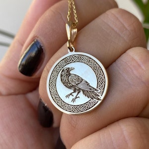 14K Gold Celtic Raven Necklace - Mystical Bird Pendant - 925K Silver, Norse & Pagan Amulet, Spiritual Protection Talisman, Crow Pendant