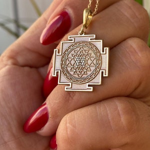 14K Gold Sri Yantra Necklace - Sacred Geometry for Spiritual Harmony - 925K Silver Option, Yoga Necklace, Meditation Jewelry Gift