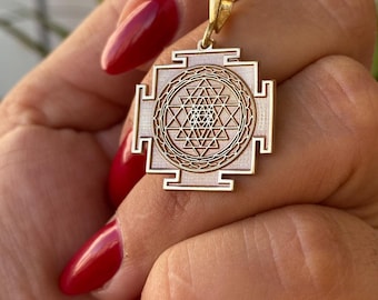 14K Gold Sri Yantra Necklace - Sacred Geometry for Spiritual Harmony - 925K Silver Option, Yoga Necklace, Meditation Jewelry Gift