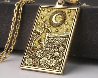 Collar de conejo lunar en oro de 14 quilates – Colgante de conejo lunar en plata de ley 925