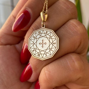 14K Gold Octagon Talisman Necklace - Spiritual Protection Amulet - Geometric Symbol, 925K Silver Option, Mystical Jewelry Gift