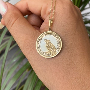 Celtic Raven Pendant Necklace - 925 Sterling Silver / 14K Solid Gold - Raven Jewelry - Unique Gift - Viking Amulet- Gift For Her