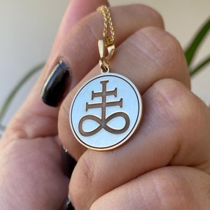 14K Gold Leviathan Cross Necklace - Occult Symbol of Power & Balance - 925K Silver, Alchemical Sulfur Pendant, Gothic Jewelry, Dark Gift