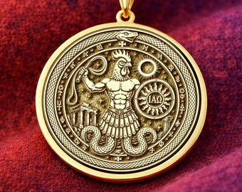 Collier Abraxas en or 14 carats - Pendentif Abraxas en argent 925 carats - Symbole gnostique
