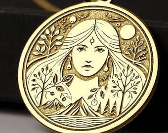 Collana Gaia in oro 14 carati: ciondolo della dea greca in argento sterling