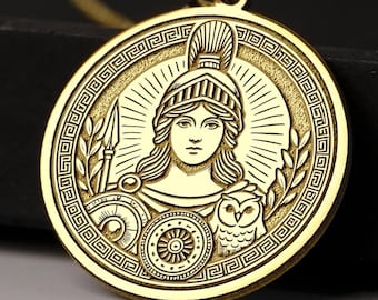 Naszyjnik z Ateną ze złota 14K: amulet greckiej bogini, wisiorek mitologiczny