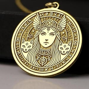 14K Gold Freya Necklace - Norse Goddess Pendant with Cats, 925K Silver Viking Magic Jewelry, Freyja Norse Pagan Amulet Gift