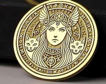 14K Gold Freya Katze Anhänger: Amulett der nordischen Göttin