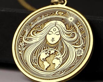 Collana Gaia in oro 14 carati: ciondolo Madre Terra, gioielli spirituali