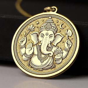 14K Gold Ganesha Necklace - Hindu God of Wisdom & Prosperity, 925K Silver Ganesh Pendant, Remover of Obstacles Yoga Meditation Jewelry Gift
