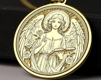 14K Gold Archangel Jophiel Necklace – Angel of Beauty Pendant, 925 Silver Positive Energy Jewelry, Spiritual Joy Gift