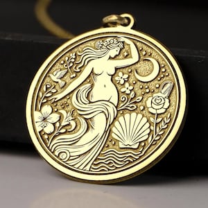 14K Gold Aphrodite Necklace - Greek Goddess of Love, Beauty & Passion, Feminine Energy Pendant, 925K Silver Mythology Jewelry Gift Idea