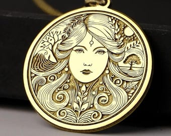 Collana Gaia in oro 14 carati: ciondolo Madre Terra in argento sterling
