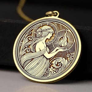 14K Gold Hestia Necklace: Greek Goddess Pendant, Esoteric Jewelry