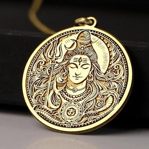14K Gold Lord Shiva Necklace - Divine Protection Medallion - Precision Engraved Hindu God Pendant, Spiritual Jewelry, Sacred Om Amulet