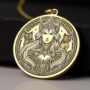 14K Gold Freya Necklace, Norse Goddess Freyja Pendant with Cats, Viking Jewelry for Love & Magic, 925K Silver Pagan Spiritual Gift