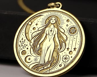 14k Gold Lilith Necklace: Dark Goddess, Celestial Moon Pendant