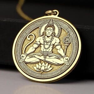 14K Gold Lord Hanuman Necklace - Hindu God Pendant for Strength, Devotion & Courage, 925K Silver Spiritual Yoga Jewelry, Meditation Gift