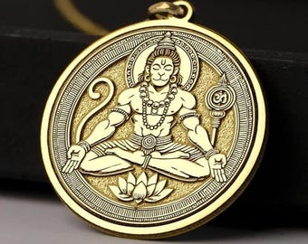 14K Gold Lord Hanuman Necklace - Hindu God Pendant for Strength, Devotion & Courage, 925K Silver Spiritual Yoga Jewelry, Meditation Gift