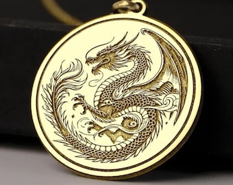 14K Gold Dragon Pendant: Sterling Silver Eastern Amulet Necklace