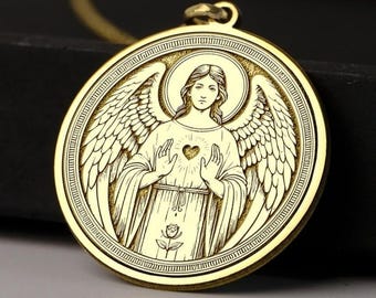 14K Gold Archangel Chamuel Necklace – Angel of Love & Peace Pendant, 925 Sterling Silver, Spiritual Gift for Emotional Healing