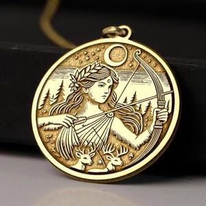 14K Gold Artemis Necklace: Greek Goddess Pendant, Esoteric Jewelry Gift